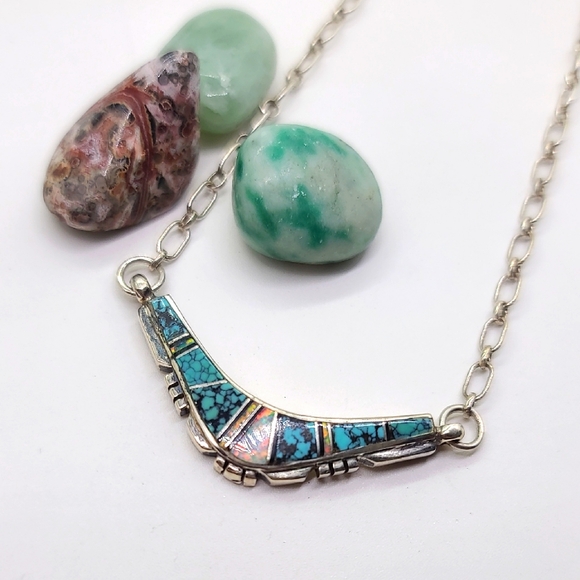 Vintage Navajo Artisan Ervin Hoske Opal & Turquoise Inlay...